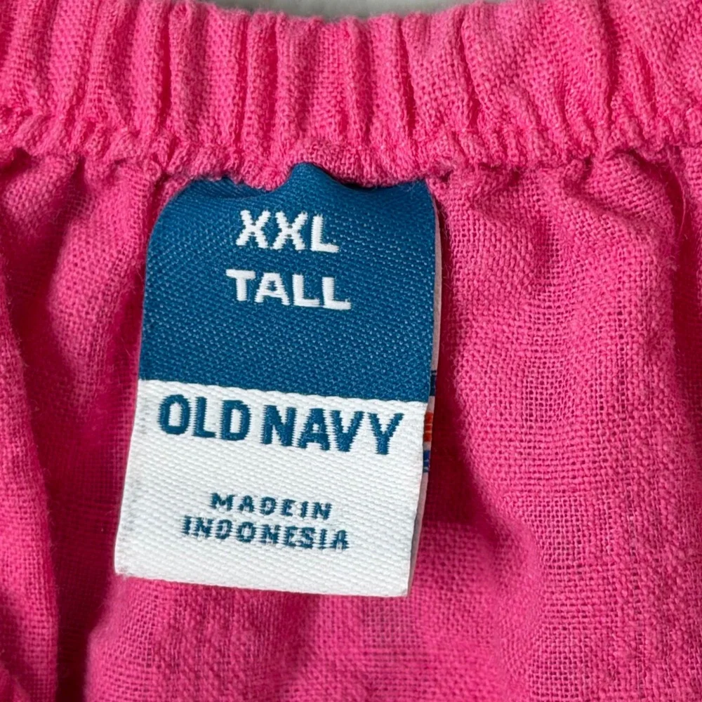 Old Navy Puff Sleeve Top Women XXL Tall Pink Tiered Babydoll Blouse Peplum